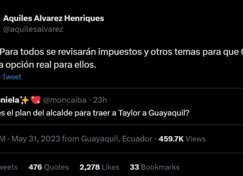 Respuesta de Aquiles Álvarez en Twitter.