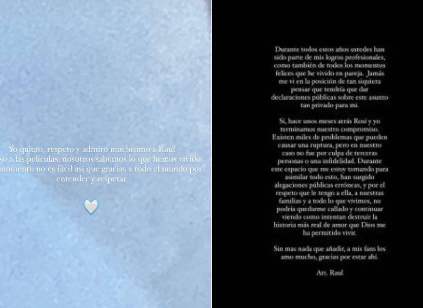 Captures de pantalla de los mensajes de Rosalía y Rauw Alejandro posterior a que la ruptura de su compromiso sea expuesta en la revista People.