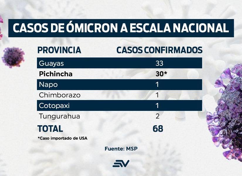 Guayas y Pichincha son las provincias con más casos de ómicron a nivel nacional.