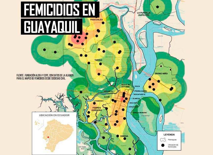 En Guayaquil las víctimas de femicidios se concentran en cinco puntos.