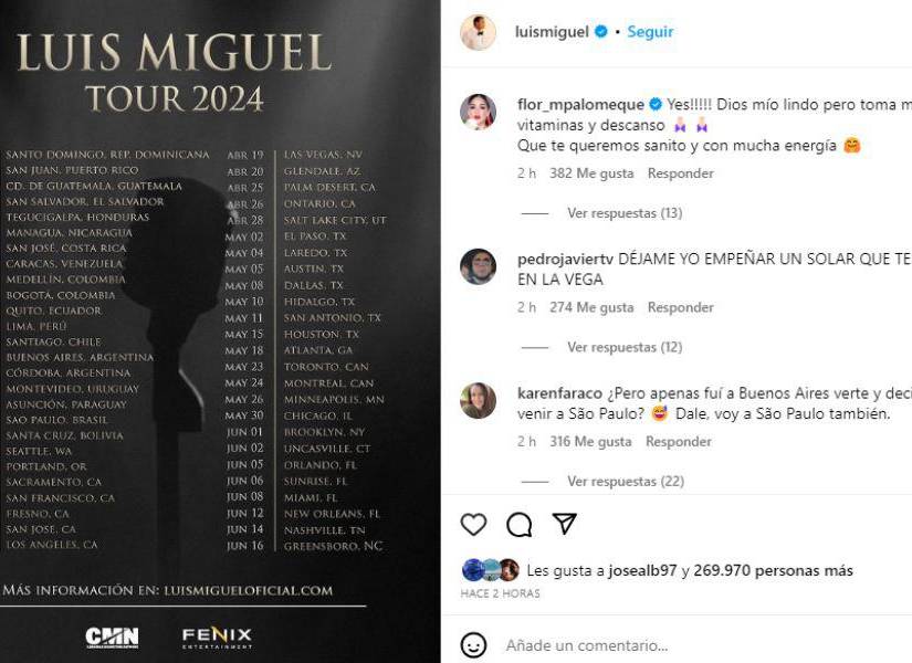 Captura de pantalla del anuncio de las 50 nuevas fechas del Tour Luis Miguel 2024 en una imagen de archivo.