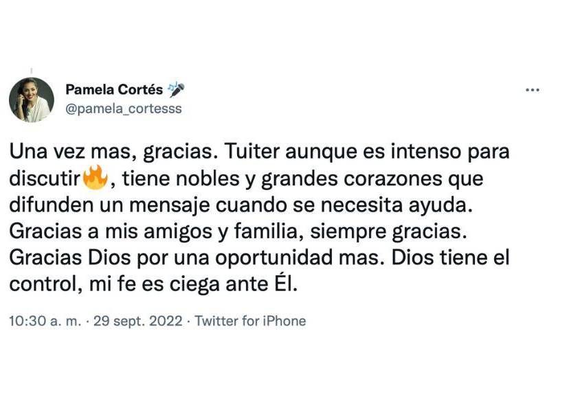 Captura tuit de Pamela Cortés.