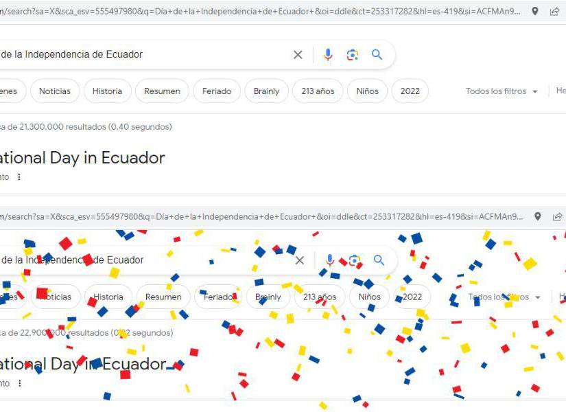 Captura de pantalla del doodle de Google con el que conmemoran el Primer Grito de Independencia del Ecuador en una imagen de archivo.