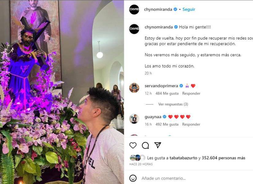 Post de Chyno Miranda en su perfil oficial de Instagram en una imagen de archivo.