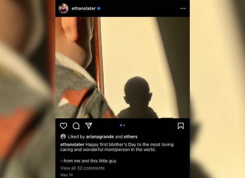 Captura de pantalla del mensaje que dedicó Ethan a su exesposa, Lilly Jay, a motivo de felicitarla por haberse convertido en madre en una imagen de archivo.