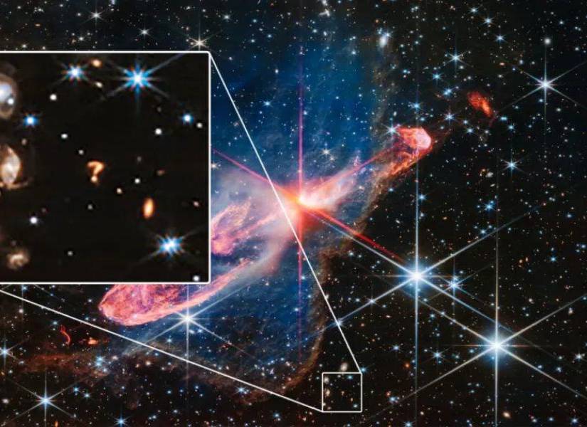 Estrellas jóvenes llamadas Herbig-Haro 46/47, encontradas a 1.470 años luz de distancia en la constelación de Vela dentro de la galaxia de la Vía Láctea.