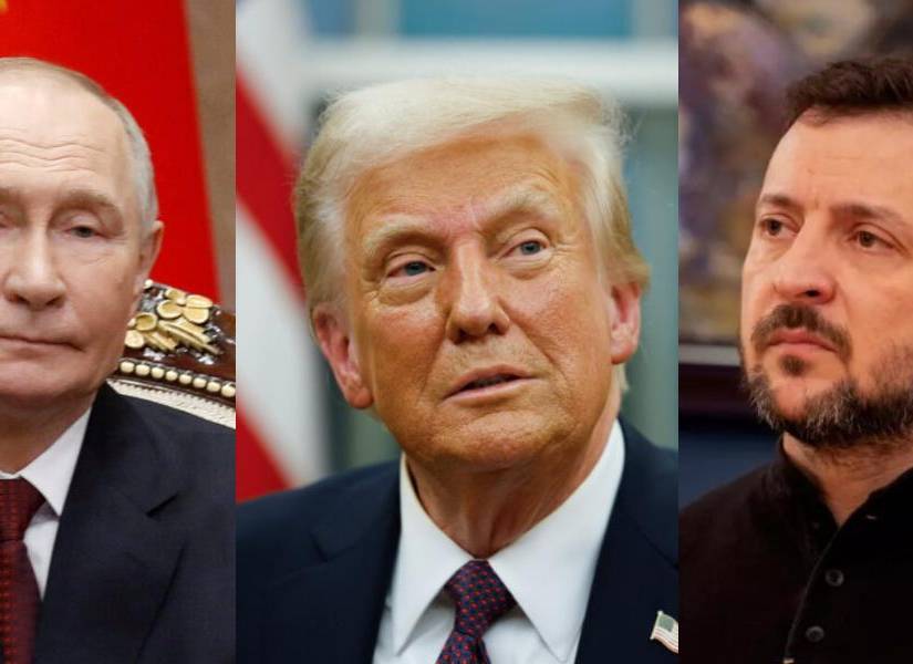 Composición de Vladímir Putin, presidente de Rusia; Donald Trump, presidente de los Estados Unidos y Volodímir Zelenski, presidente de Ucrania
