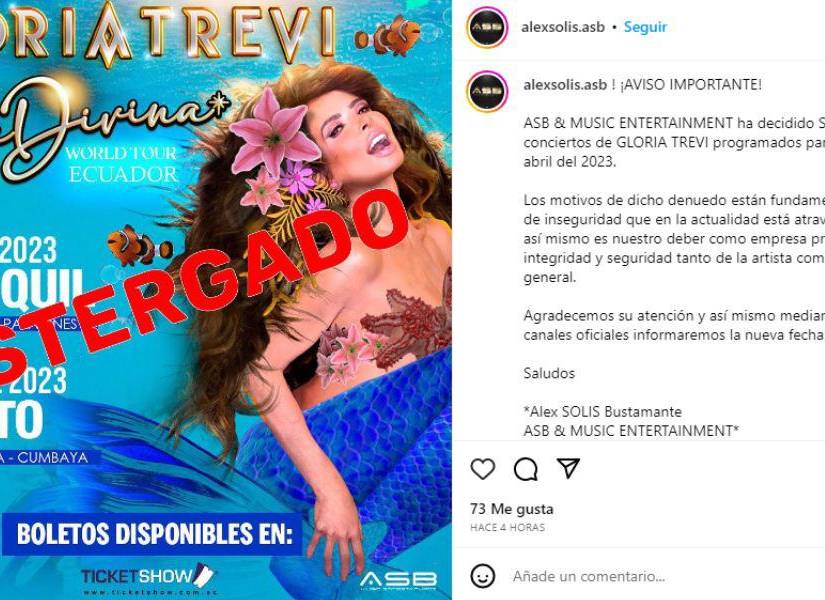 Comunicado sobre los conciertos de Gloria Trevi en Ecuador en una imagen de archivo.