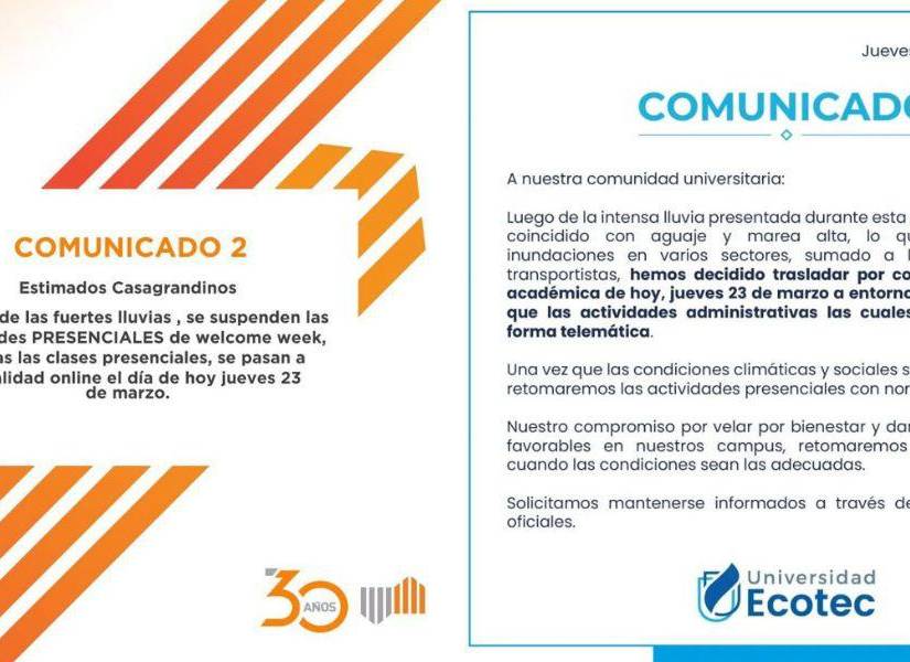 Comunicado universidad 'Casa Grande' y 'Ecotec'.