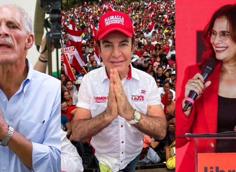 Composición de los candidatos a la presidencia de Honduras: Nasry Asfura, Salvador Nasralla y Rixi Moncada.