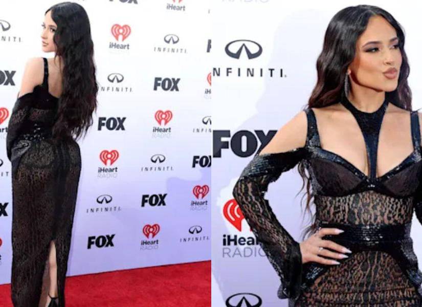 Becky G luciendo su famosos y controversial 'vestido de la venganza'.