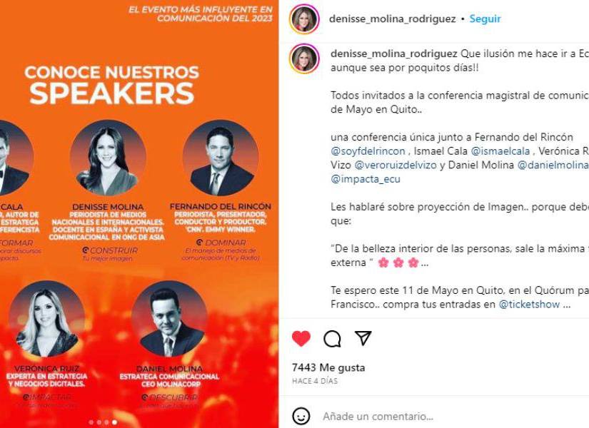 Post de Instagram de Denisse Molina en una imagen de archivo.