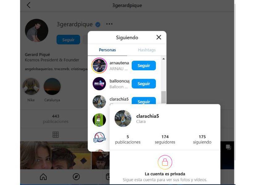 Captura de pantalla del perfil verificado de Gerard Piqué, donde se muestra que efectivamente el perfil de su joven novia fue reactivado tras semanas de silencio.