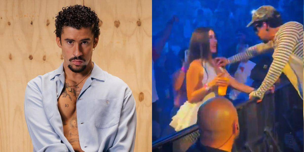 Bad Bunny ajusta el escote de una fan en concierto y genera polémica en redes