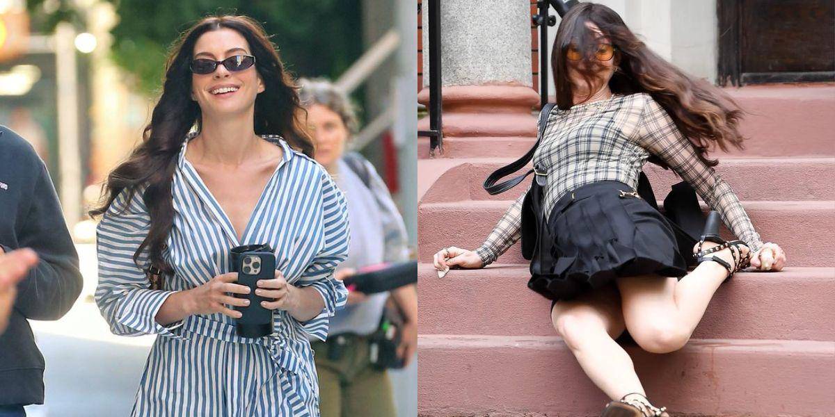 Anne Hathaway sufre aparatosa caída en el rodaje de El diablo viste a la moda 2