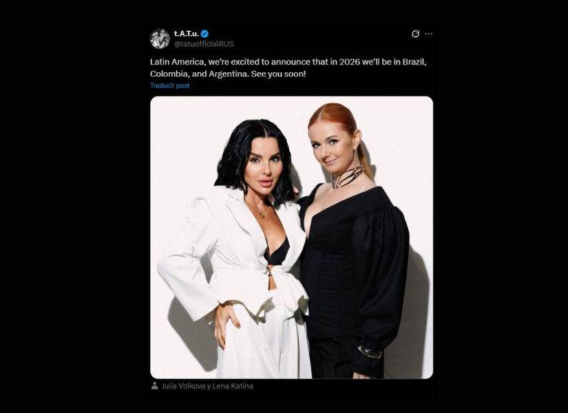 Publicación de t.A.T.u. anunciando conciertos en América Latina.