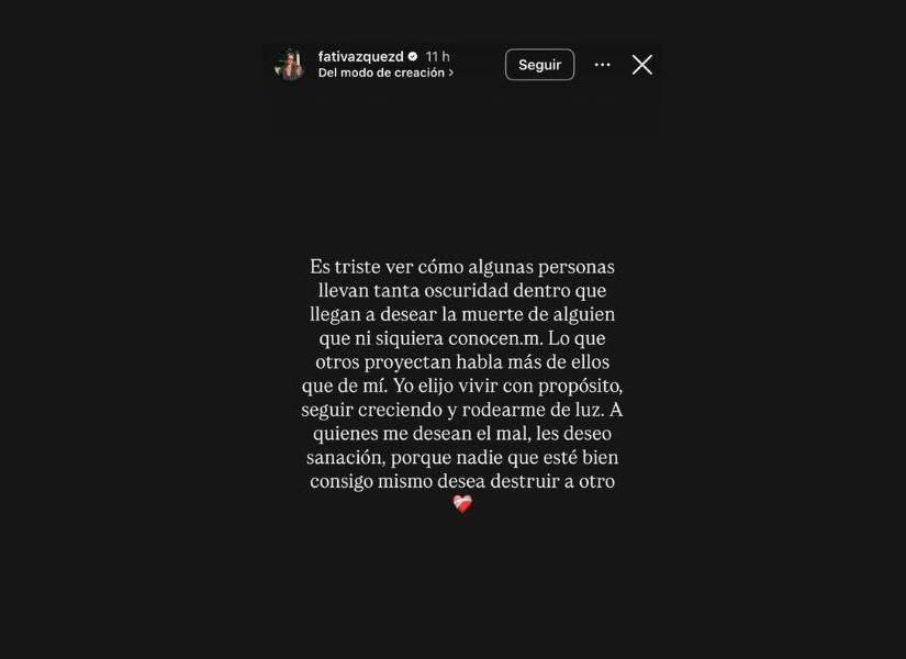 Mensaje de Fati Vázquez en Instagram.