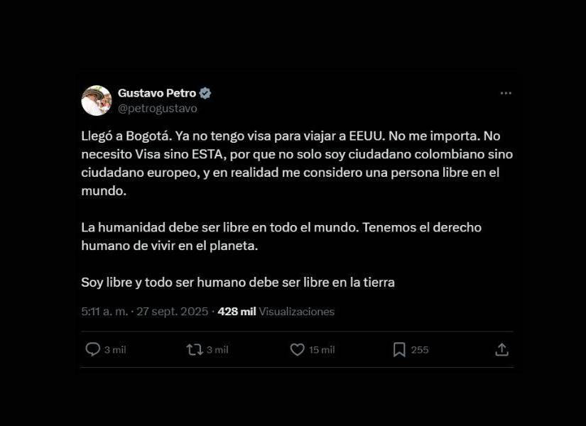 Segunda publicación de Petro en X.