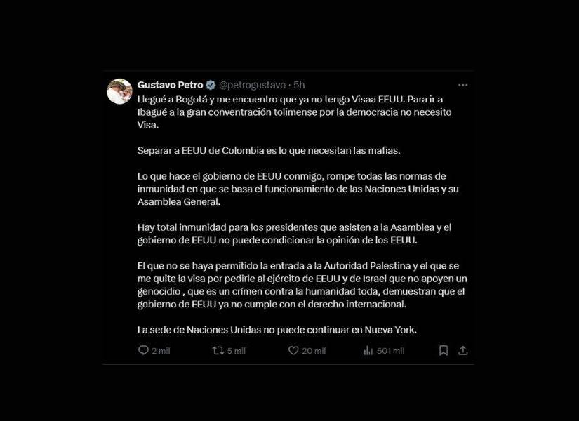 Primera publicación de Petro en X.
