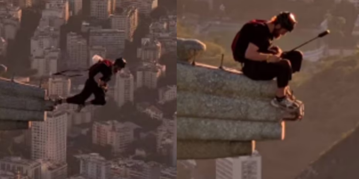 Brasil: Un hombre saltó en parapente desde el Cristo Redentor