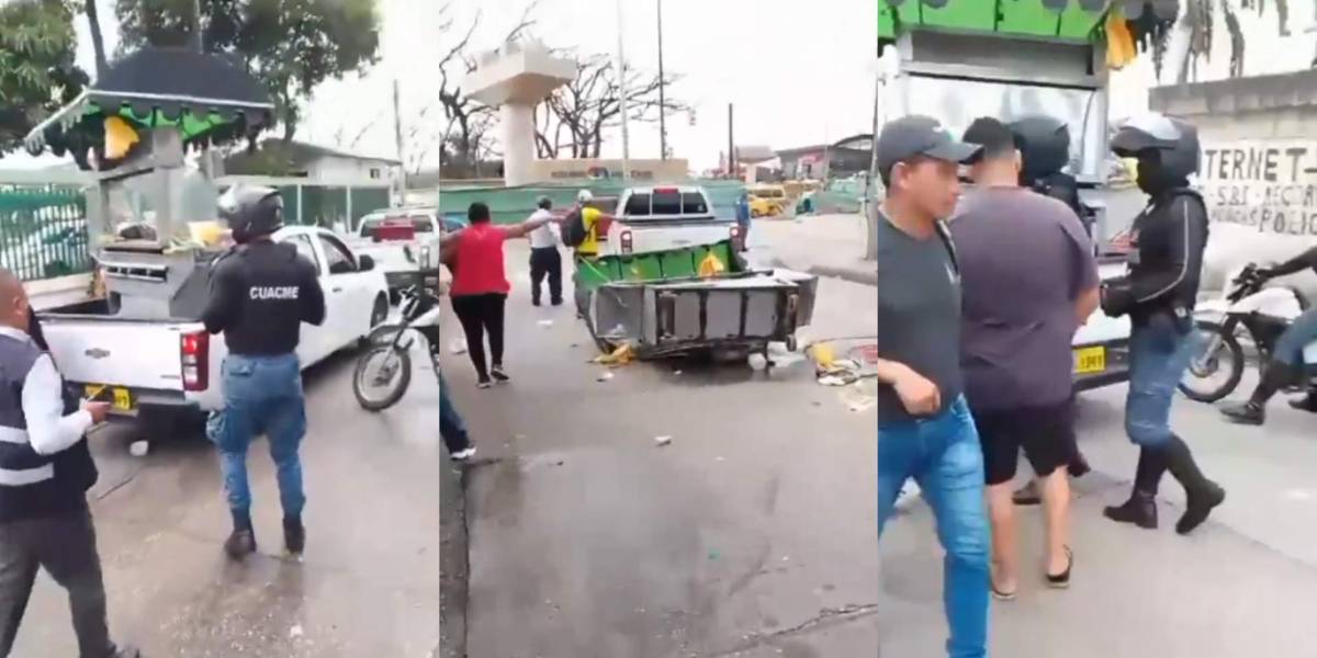 Guayaquil: agentes metropolitanos dañan una carretilla de comida durante operativo