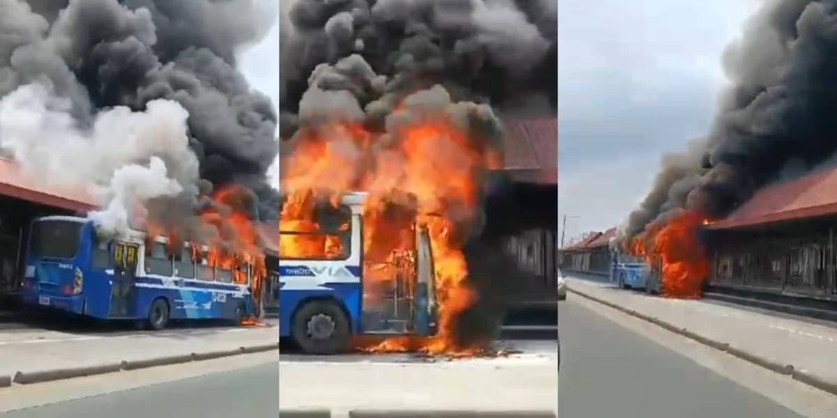 Un bus de la Metrovía se incendió en el sur de Guayaquil