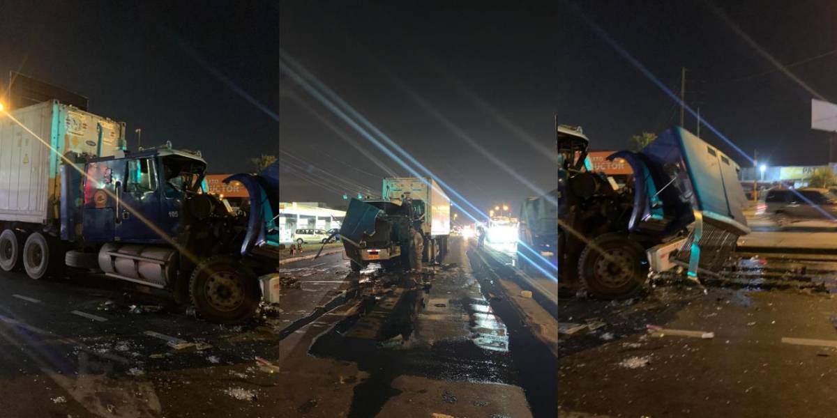 Un tráiler chocó contra un volquete, en Durán, y su conductor resultó herido