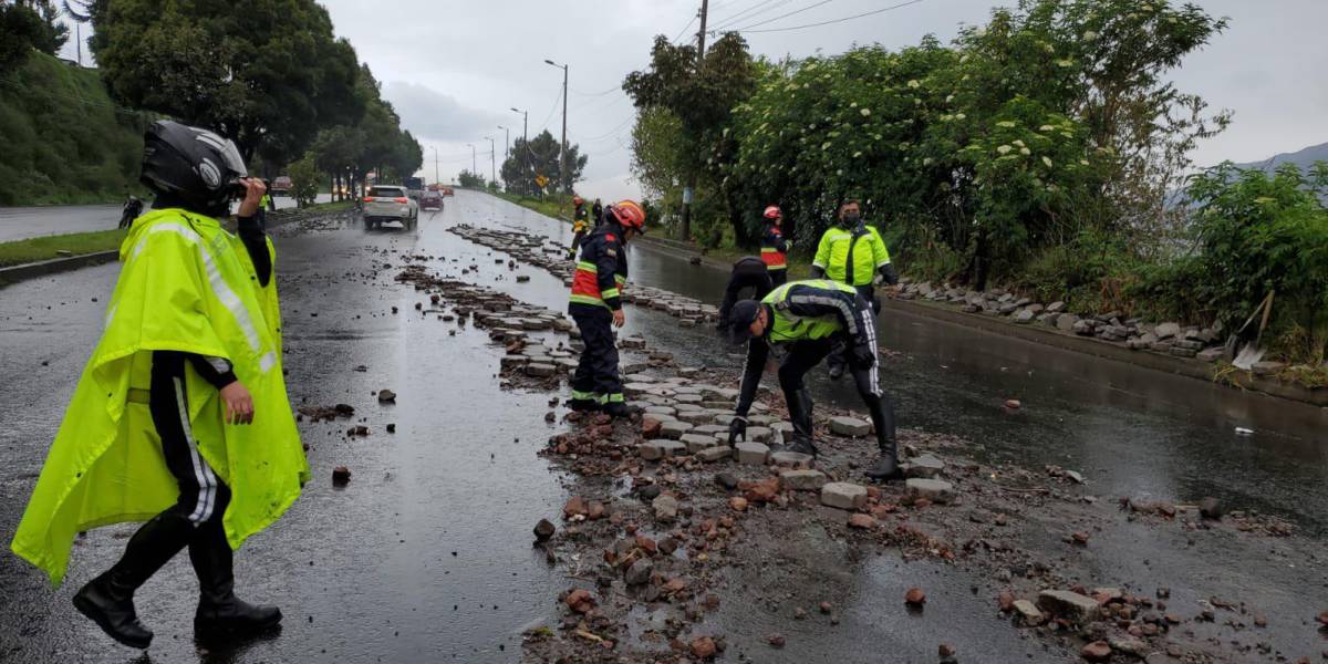 Sur de Quito: lluvia arrastró piedras y lodo en la avenida Pérez Bustamante