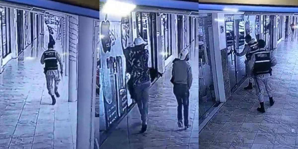 Dos sujetos roban en un centro comercial de Guayaquil y se enfrentan a tiros contra guardias