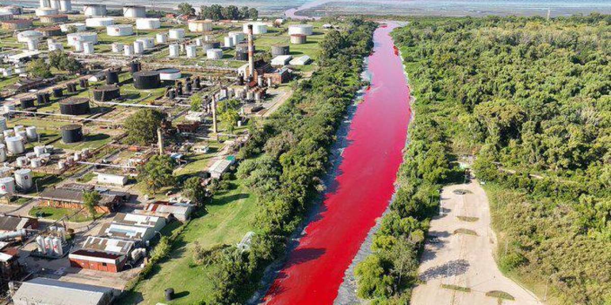 El arroyo Sarandí en Buenos Aires se tiñó completamente de rojo