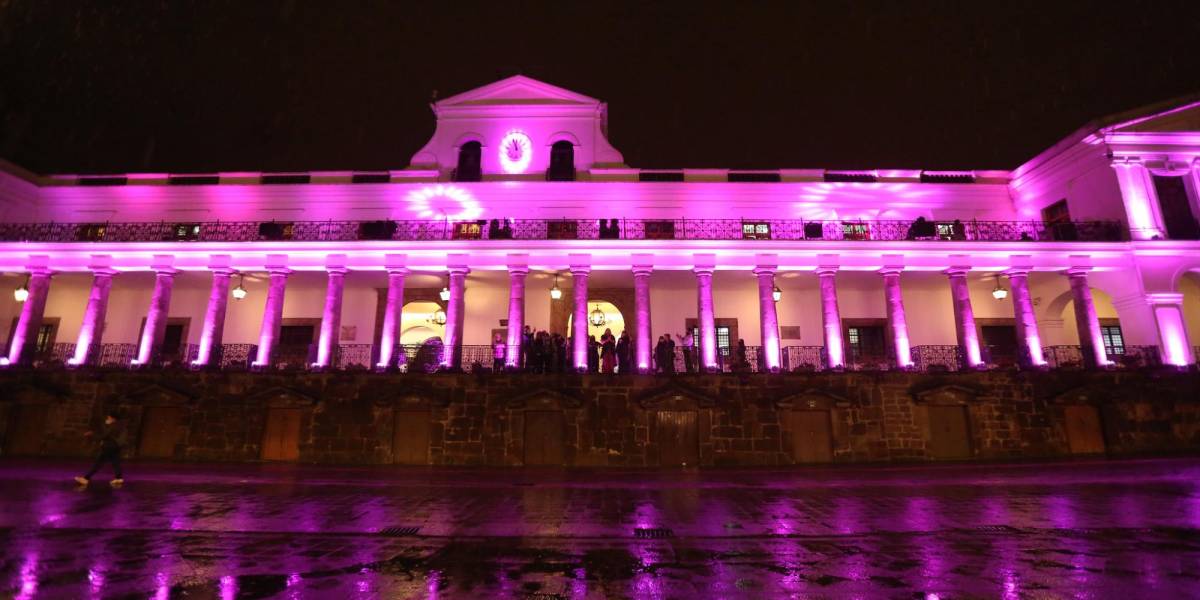 Palacio de Carondelet se ilumina de rosado por el Día Mundial de Lucha contra el Cáncer de Mama