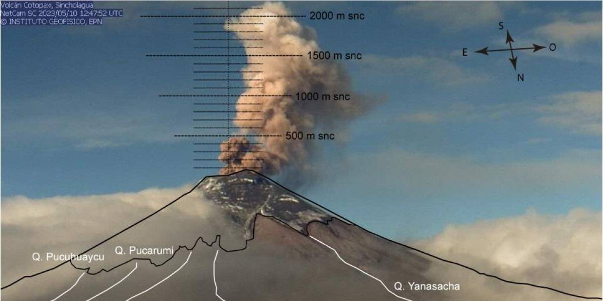 Volcán Cotopaxi emana nube de ceniza de 2.200 metros sobre el nivel de la cumbre