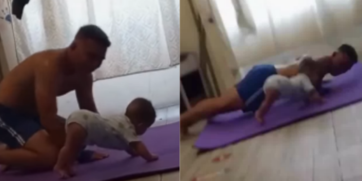 El tierno video de un padre y su hijo haciendo ejercicio que se volvió viral