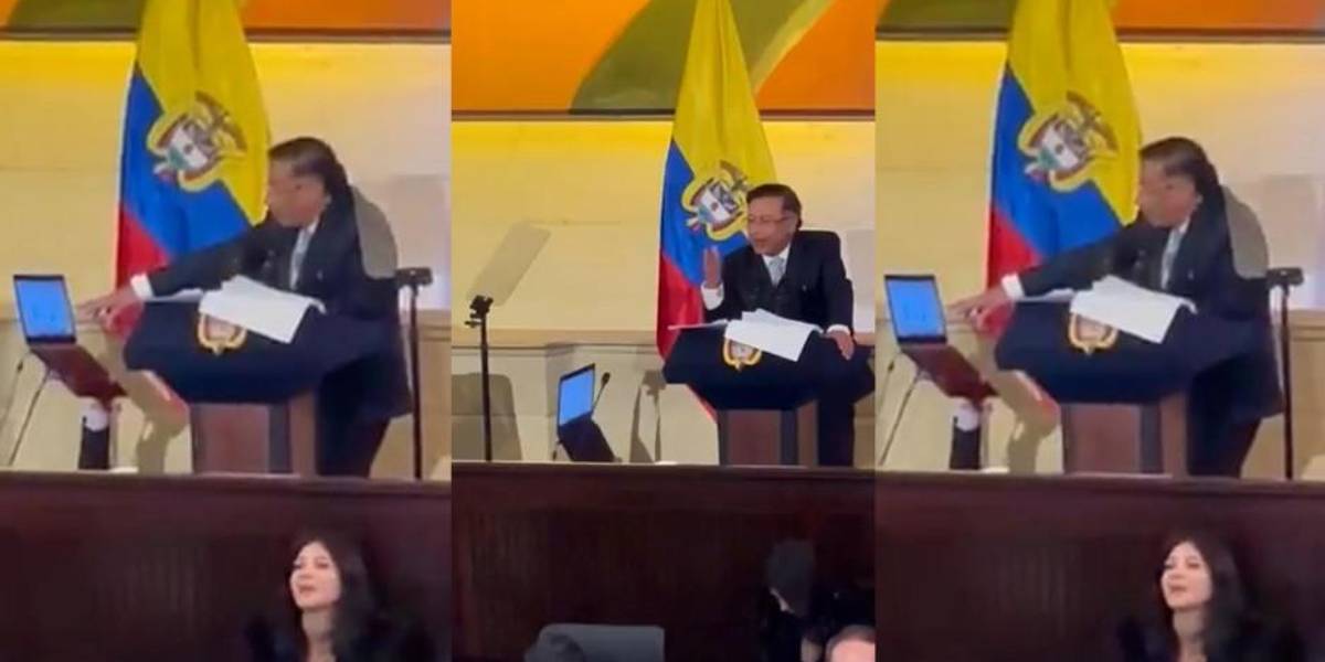 Petro causa polémica por usar a un funcionario como trípode humano durante acto oficial en Colombia