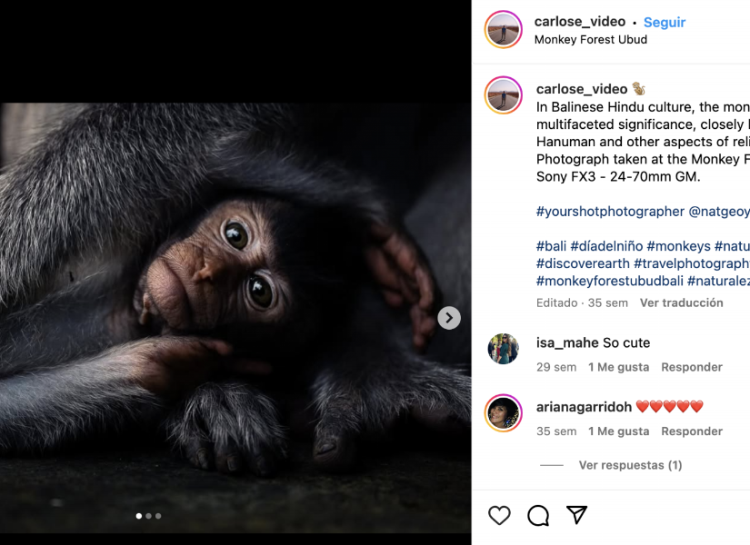Captura de pantalla del instagram del fotógrafo ecuatoriano, Carlos Espinosa.