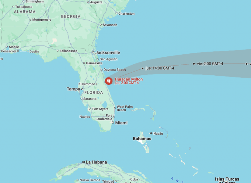 Registro del trayecto del Huracán Milton que ya pasó por florida
