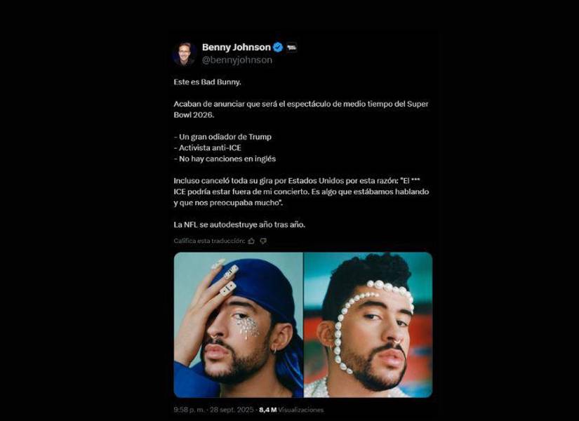 Benny Johnson ha sido uno de las voces más recalcitrantes contra Bad Bunny en el Super Bowl.
