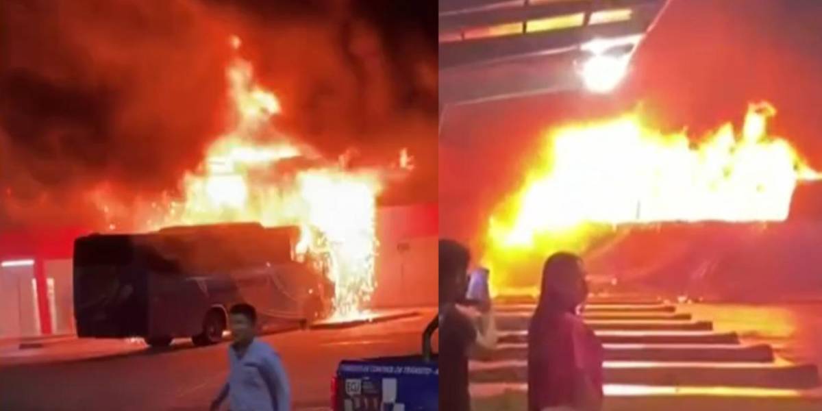 Guayas: Un bus se incendió en cuestión de segundos en la terminal terrestre de Milagro