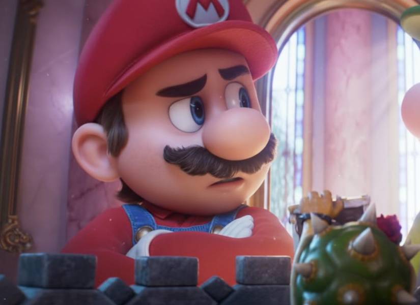 Momentos iniciales del traíler donde aprece Mario y Luigi y Bowser miniatura