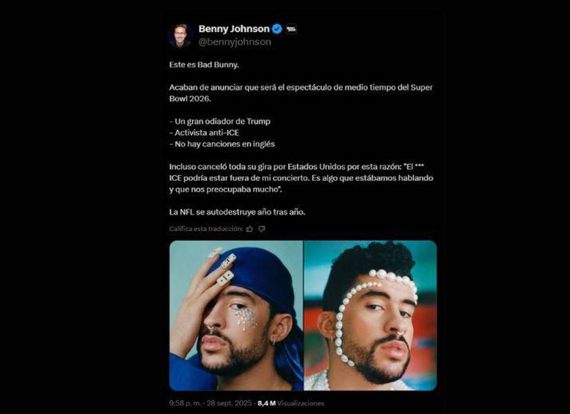 Benny Johnson, uno de los principales opositores de la presentación de Bad Bunny en el Super Bowl 2026.
