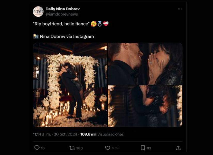Publicación de Nina Dobrev en la propuesta de matrimonio.