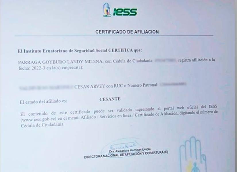 De acuerdo al IESS, Landy Milena Párraga estuvo afiliada hasta marzo a César Valdivieso, como su empleador.