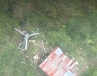 Toma aérea del accidente del helicóptero del Ejército Ecuatoriano accidentado en el sector de Buenos Aires.