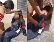 Imagen de la violencia física y verbal que sufrió una estudiante en una calle de Otavalo, cantón de Imbabura.