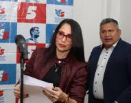 Quito, martes 30 de septiembre del 2025. Luisa González, presidenta de la Revolución Ciudadana, durante una rueda de prensa.