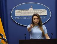 Imagen de agosto de 2025 de Carolina Jaramillo, vocera de la Presidencia de Ecuador.