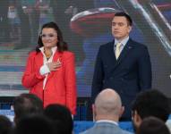 15 de mayo del 2025 | María José Pinto y Daniel Noboa en la entrega de credenciales que se realizó en el palacio de Cristal en Quito.