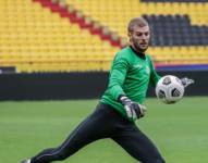 El portero argentino durante un entrenamiento con el equipo.