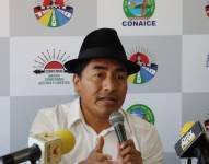 30 de mayo del 2025. Leonidas Iza en una rueda de prensa.