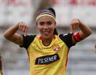 Madelen Riera celebra su gol anotado a Deportivo Ibarra por la Superliga Femenina 2025